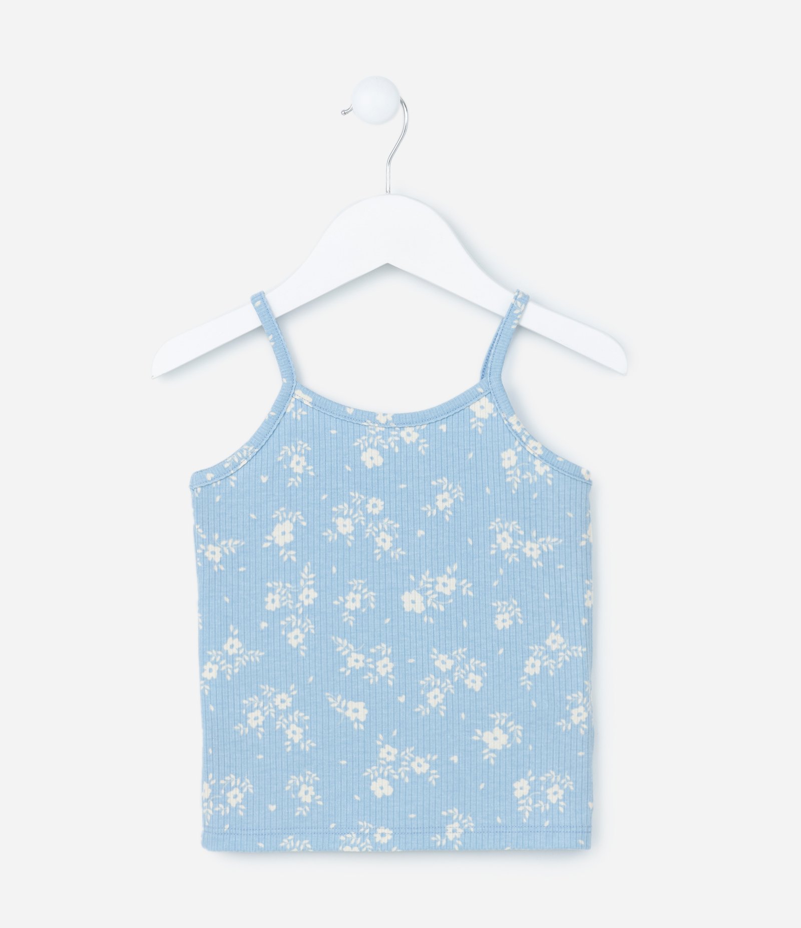 Regata Infantil Canelada com Estampa Floral - Tam 1 a 5 Anos Azul 1
