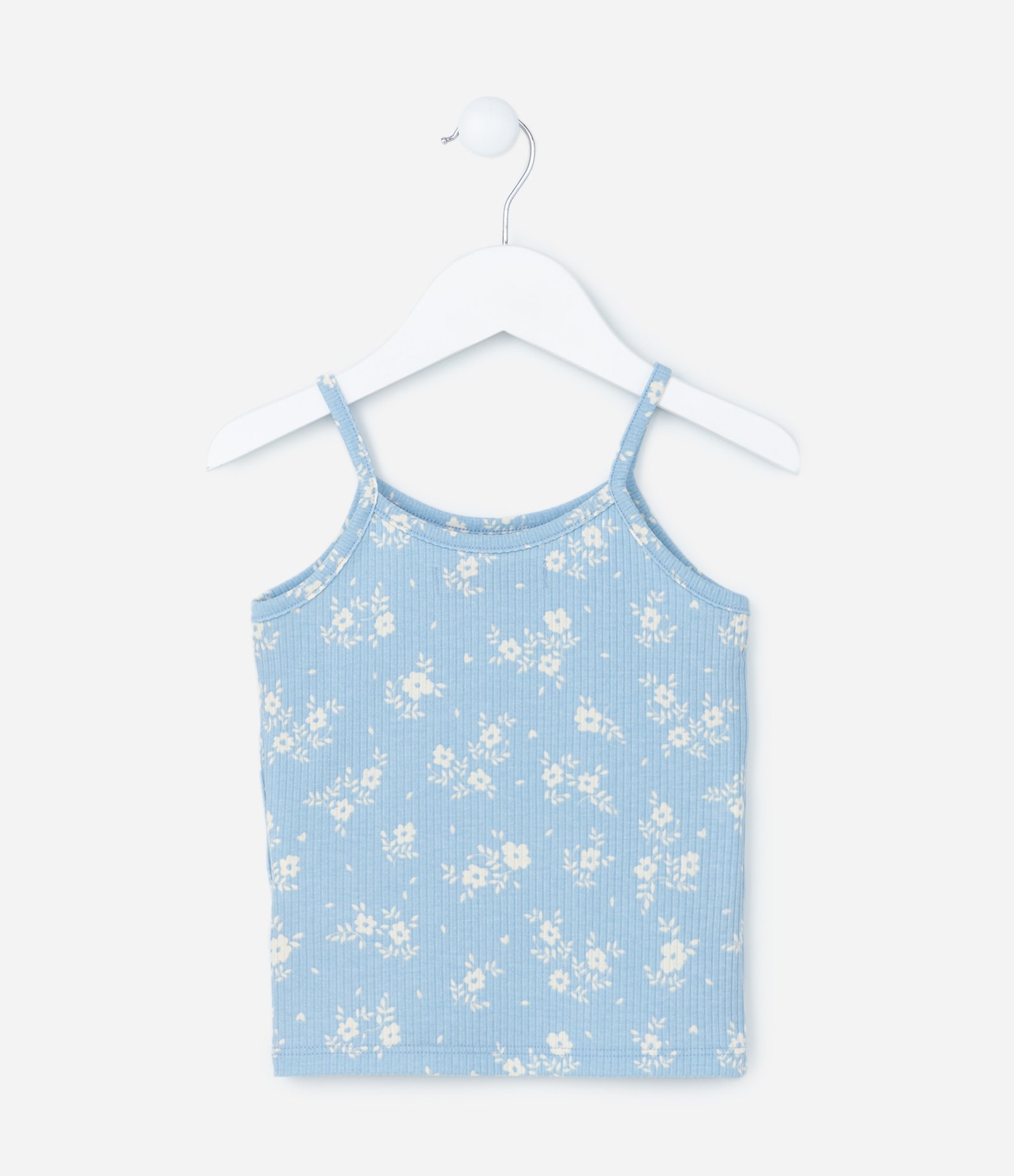 Regata Infantil Canelada com Estampa Floral - Tam 1 a 5 Anos Azul 2