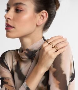 Kit 06 Anéis em Metal com Detalhes de Bolinha e Ondulado