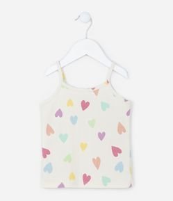 Regata Infantil Canelada com Estampa de Corações - Tam 1 a 5 anos