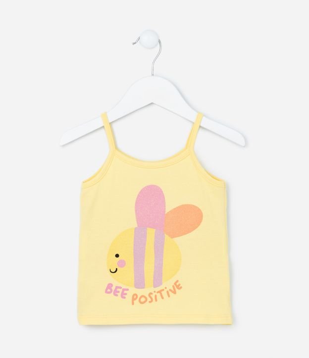 Blusa de Alça Infantil em Cotton Estampa Abelhinha com Glitter - Tam 1 a 5 anos