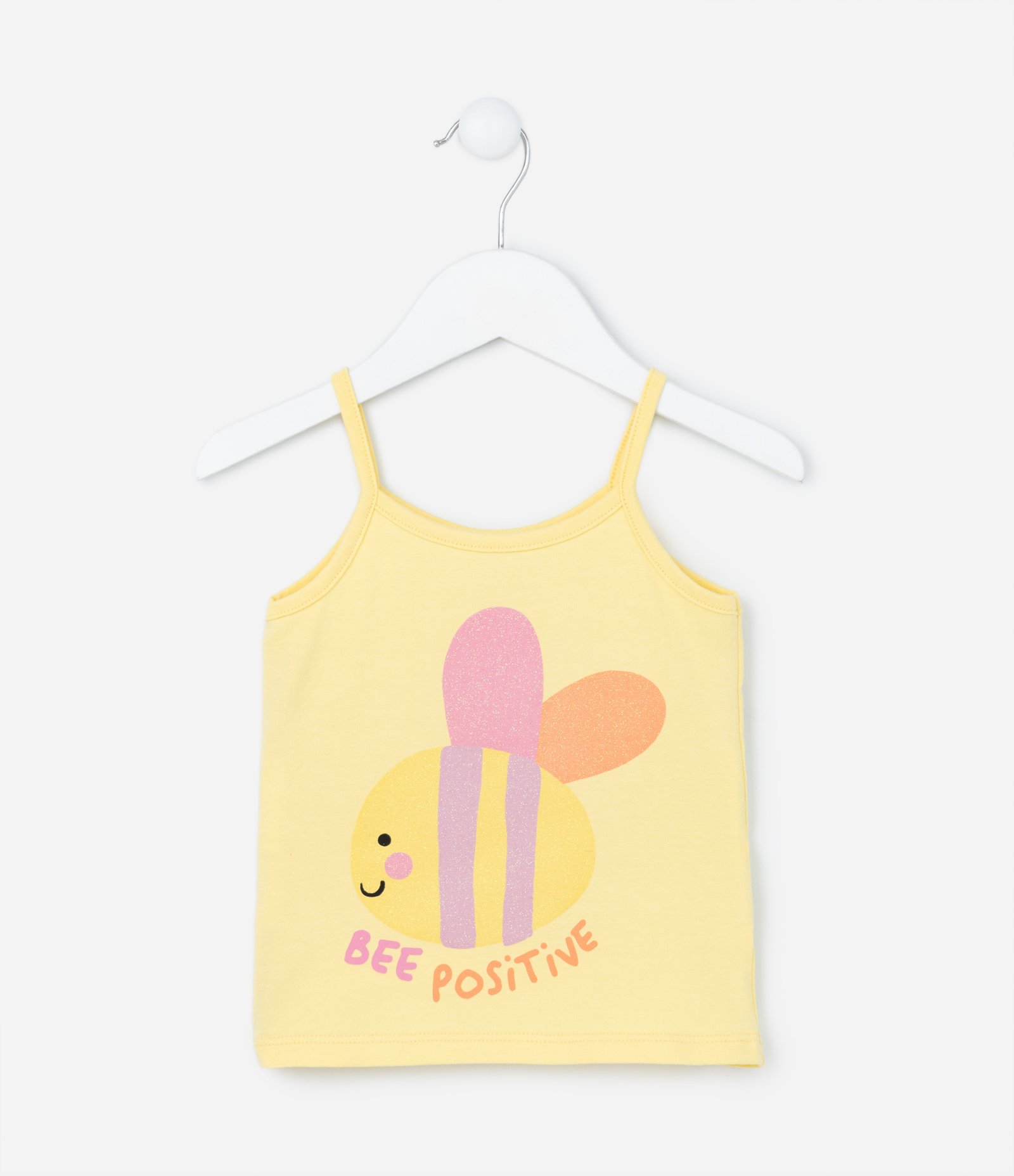 Blusa de Alça Infantil em Cotton Estampa Abelhinha com Glitter - Tam 1 a 5 anos Amarelo 1