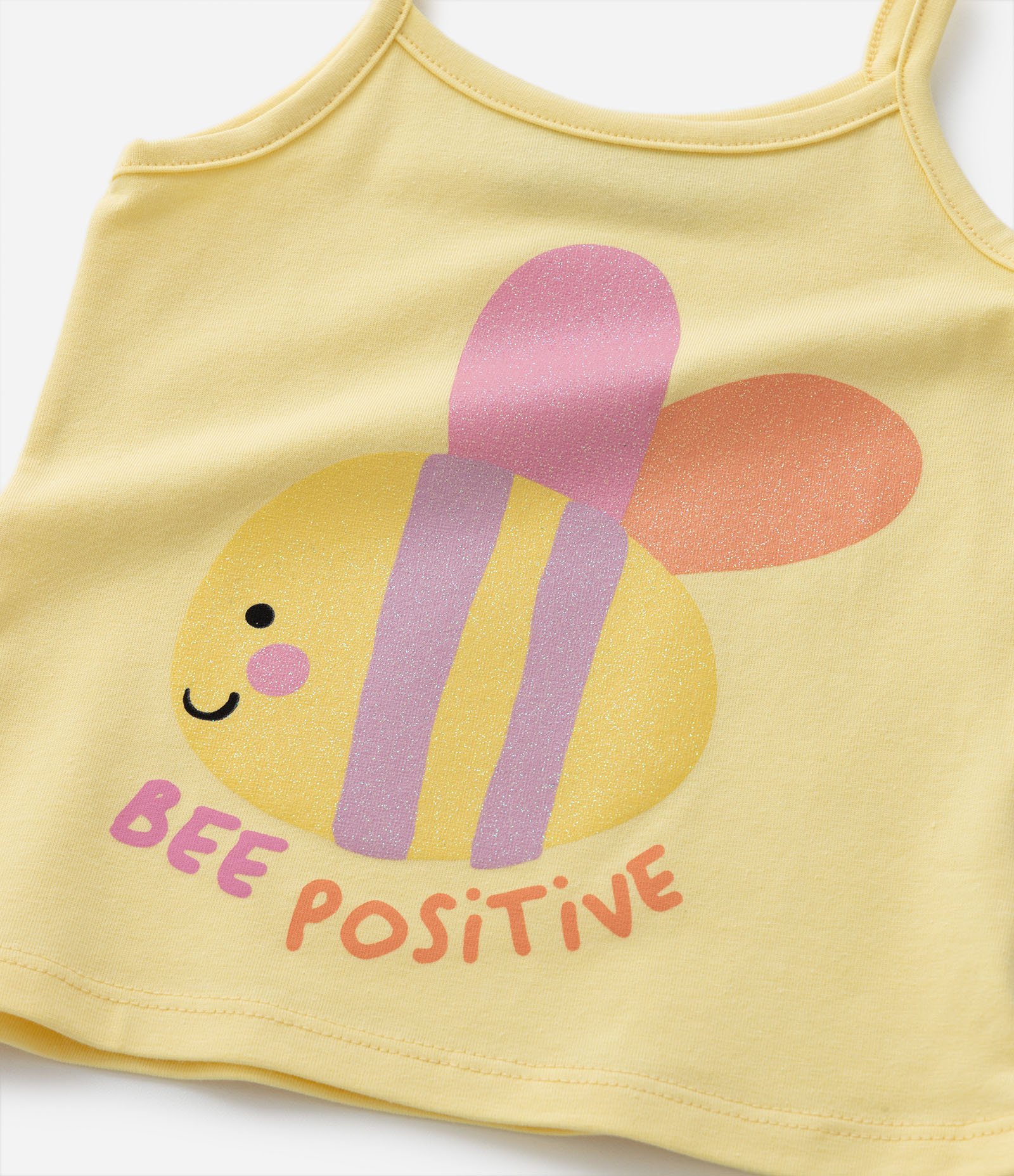 Blusa de Alça Infantil em Cotton Estampa Abelhinha com Glitter - Tam 1 a 5 anos Amarelo 4