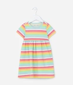 Vestido Infantil Canelado com Estampa de Listras - Tam 1 a 5 Anos