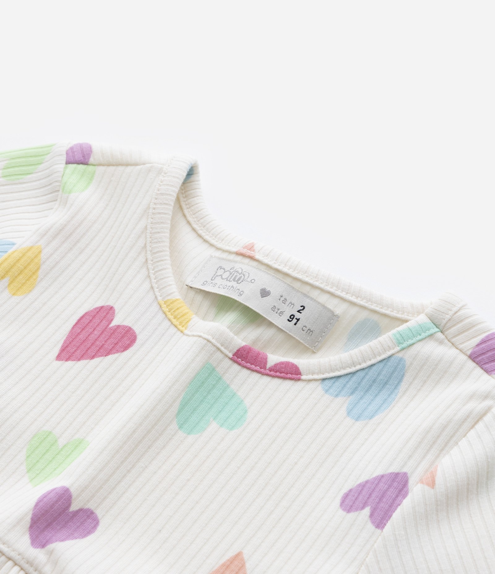 Vestido Infantil Canelado com Estampa de Corações - Tam 1 a 5 Anos Bege 4