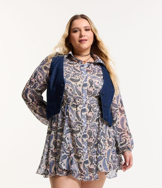 Vestido Curto em Chiffon Paisley com Amarração na Cintura Curve & Plus Size