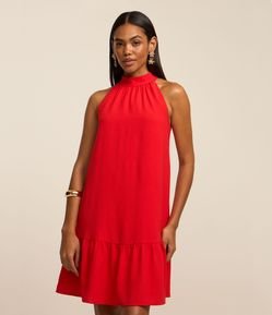 Vestido Airflow Sem Manga com Gola Alta e Franzido