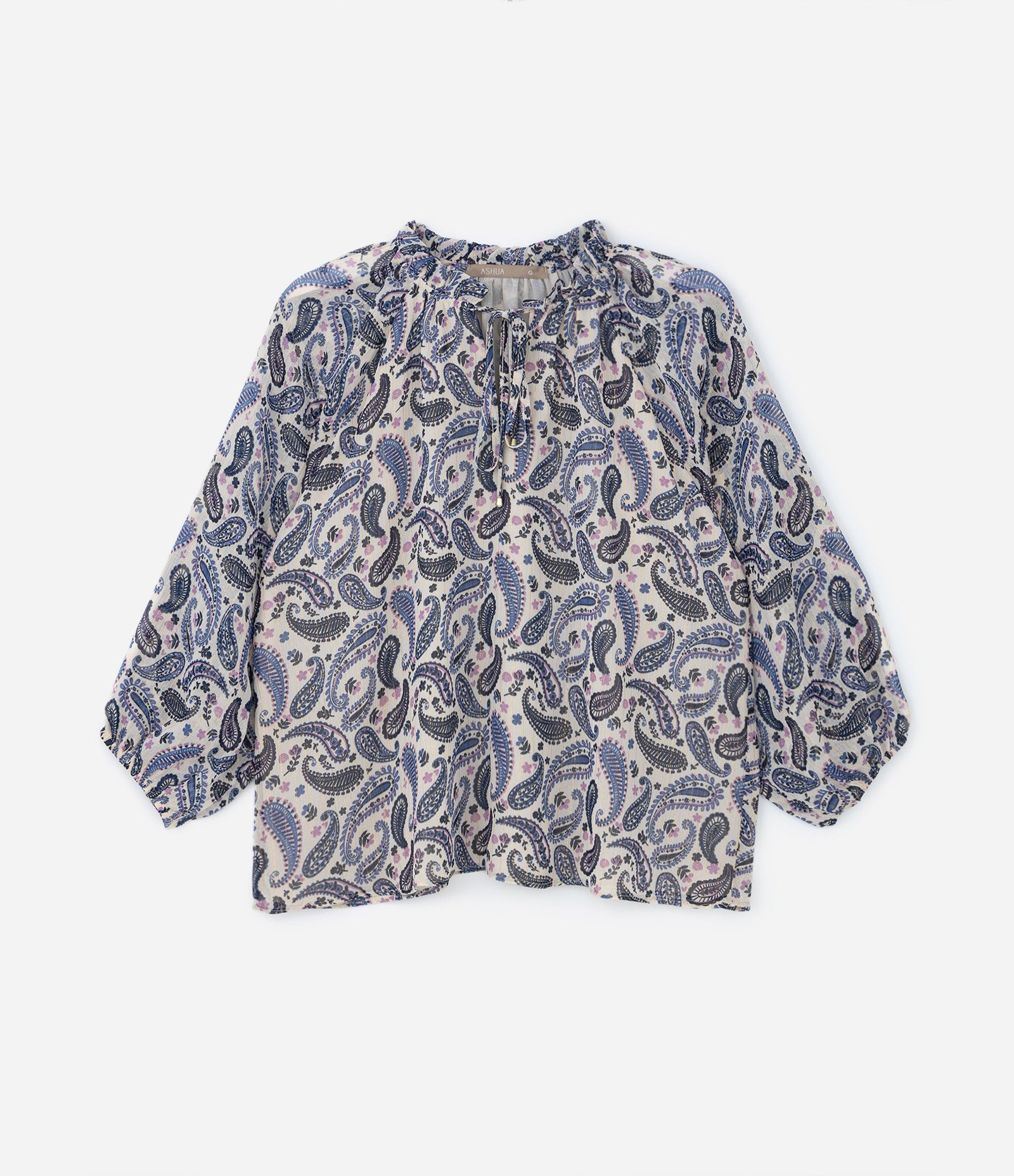 Blusa em Chiffon com Estampa Floral Paisley Curve & Plus Size Bege/Azul 5