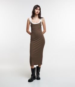 Vestido New Midi em Ribana com Viés Contrastante