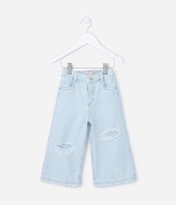 Calça Wide Leg Infantil em Jeans com Rasgos - Tam 1 a 5 Anos
