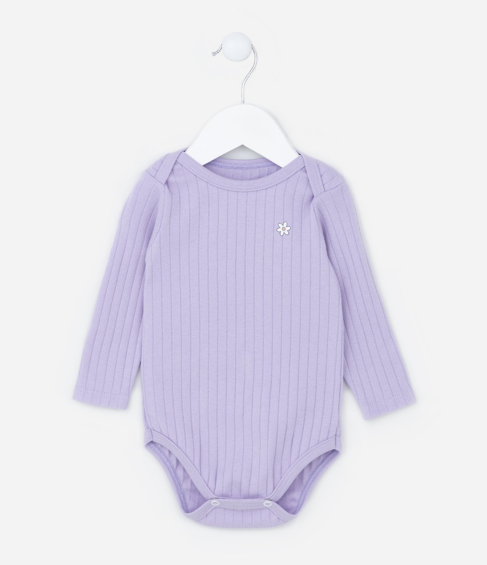 Body Infantil em Ribana com Estampa Florzinha - RN a 18 meses Lilás 1