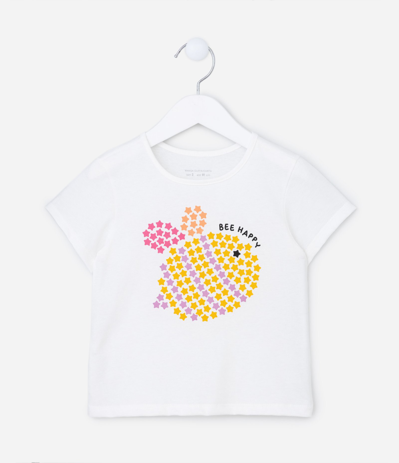 Blusa Curta Infantil com Estampa de Abelhinha - Tam 1 A 5 Anos Branco Neve 1