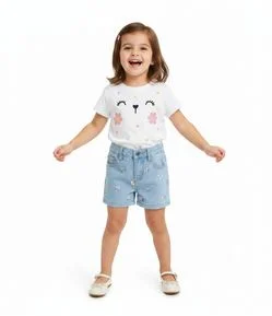Blusa Infantil em Algodão com Estampa Carinha e Florzinhas - Tam 1 a 5 Anos