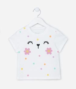Blusa Infantil em Algodão com Estampa Carinha e Florzinhas - Tam 1 a 5 Anos