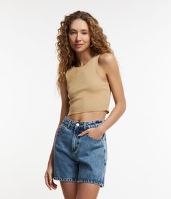 Blusa Cropped sem Manga em Algodão com Textura Canelada