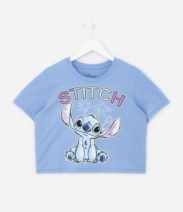 Camiseta Cropped Infantil em Algodão Estampa Stitch com Foil - Tam 5 a 14 anos