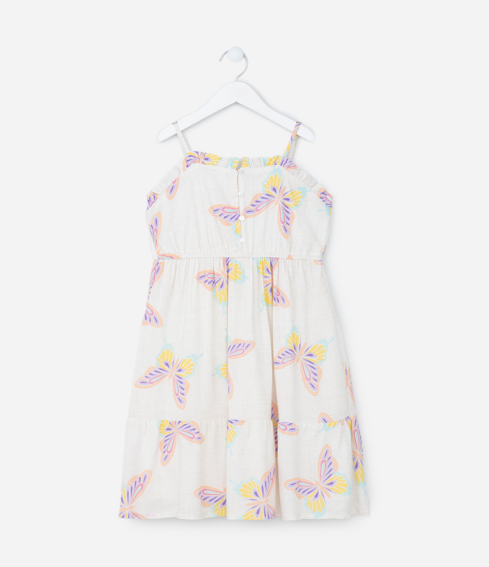 Vestido Infantil em Viscose com Estampa Borboletas - Tam 5 a 14 Anos Bege 1