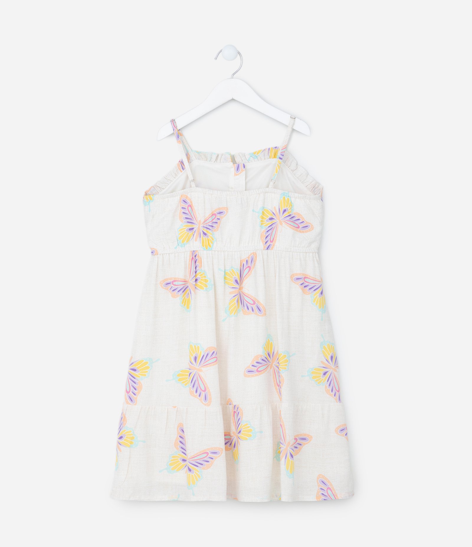Vestido Infantil em Viscose com Estampa Borboletas - Tam 5 a 14 Anos Bege 2
