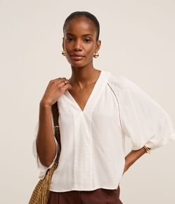 Blusa Manga Ampla em Viscolinho Texturizado