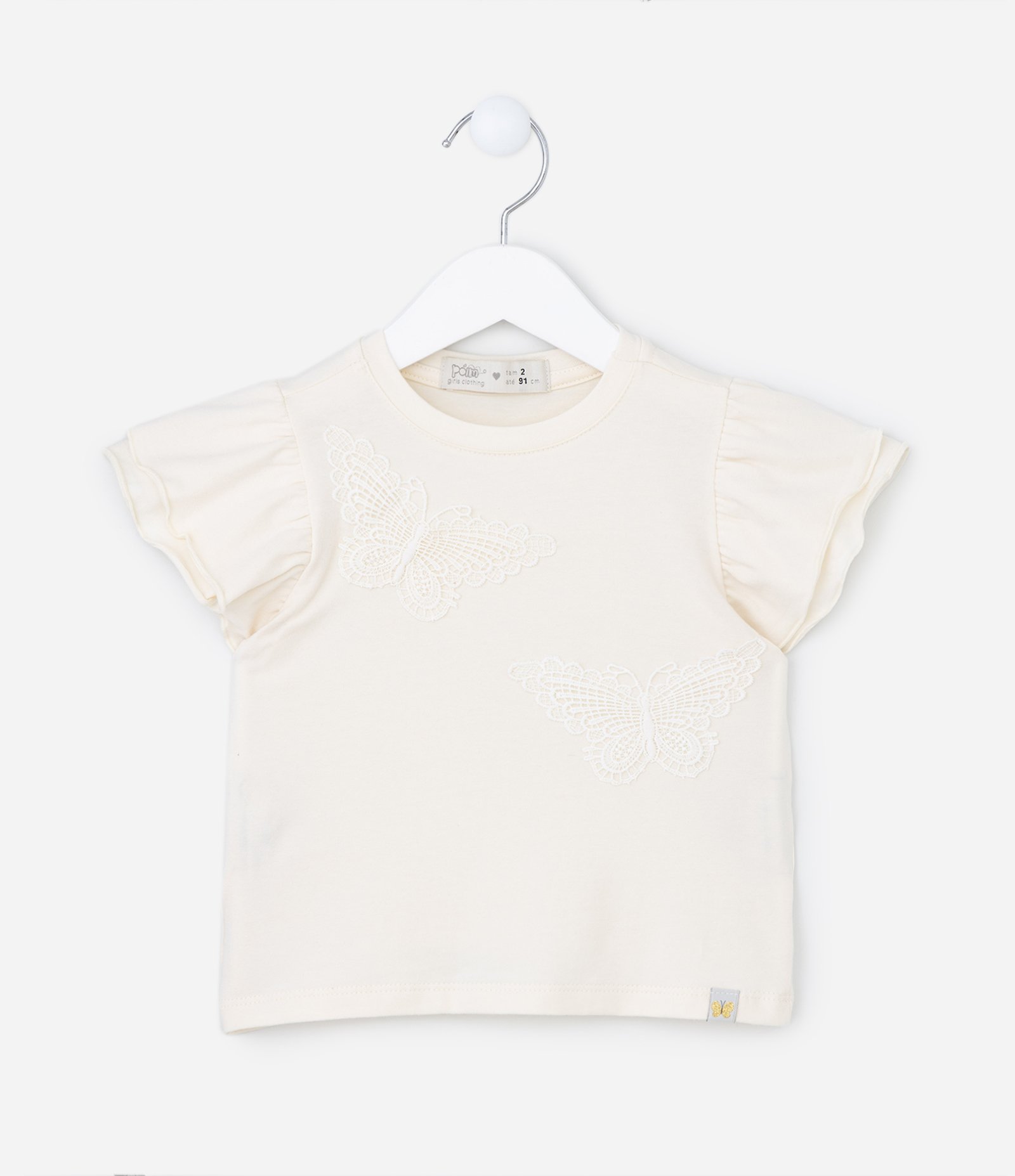 Blusa Infantil em Cotton com Bordado de Borboleta -Tam 1 a 5 Anos Off White 1