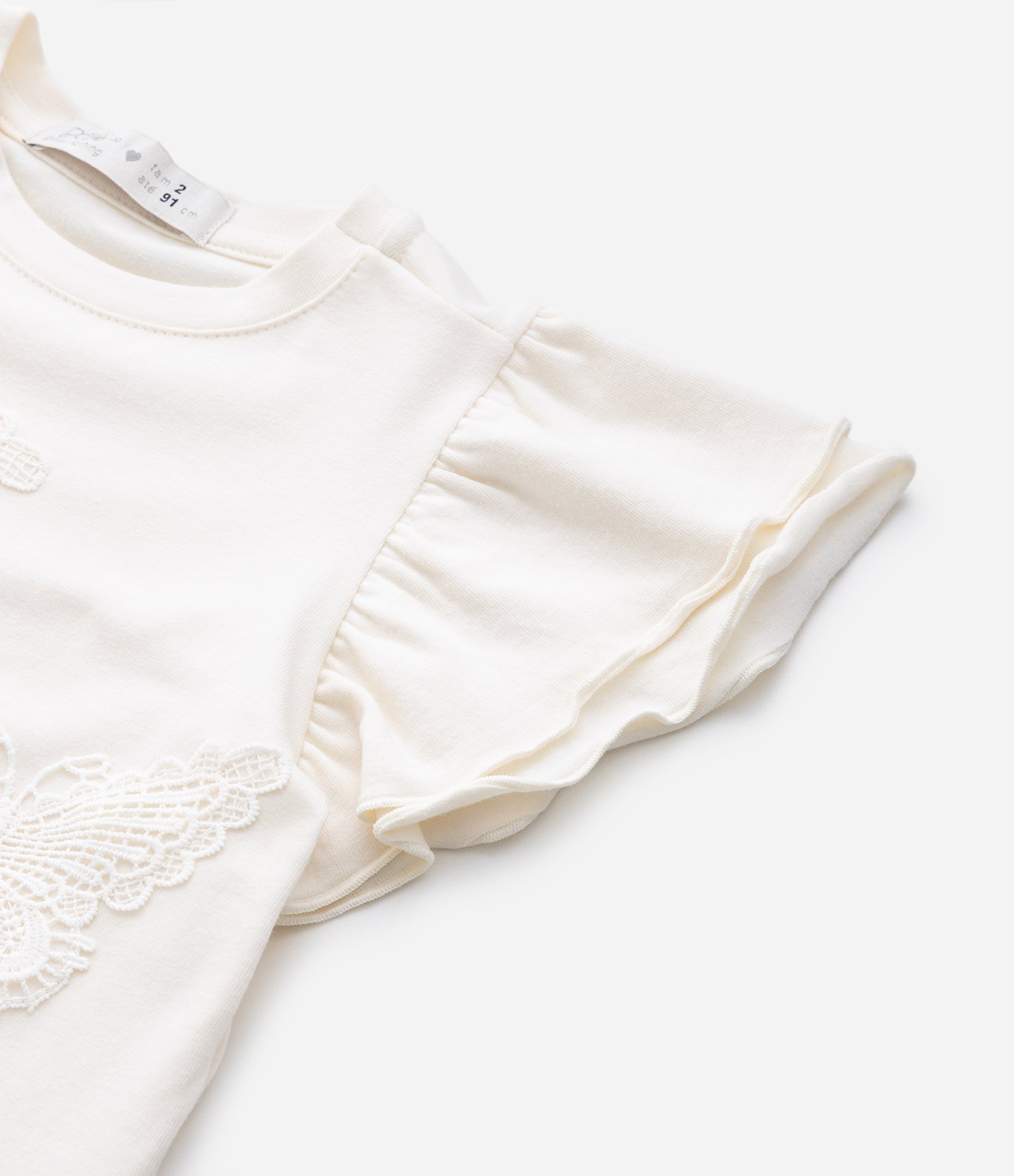 Blusa Infantil em Cotton com Bordado de Borboleta -Tam 1 a 5 Anos Off White 4