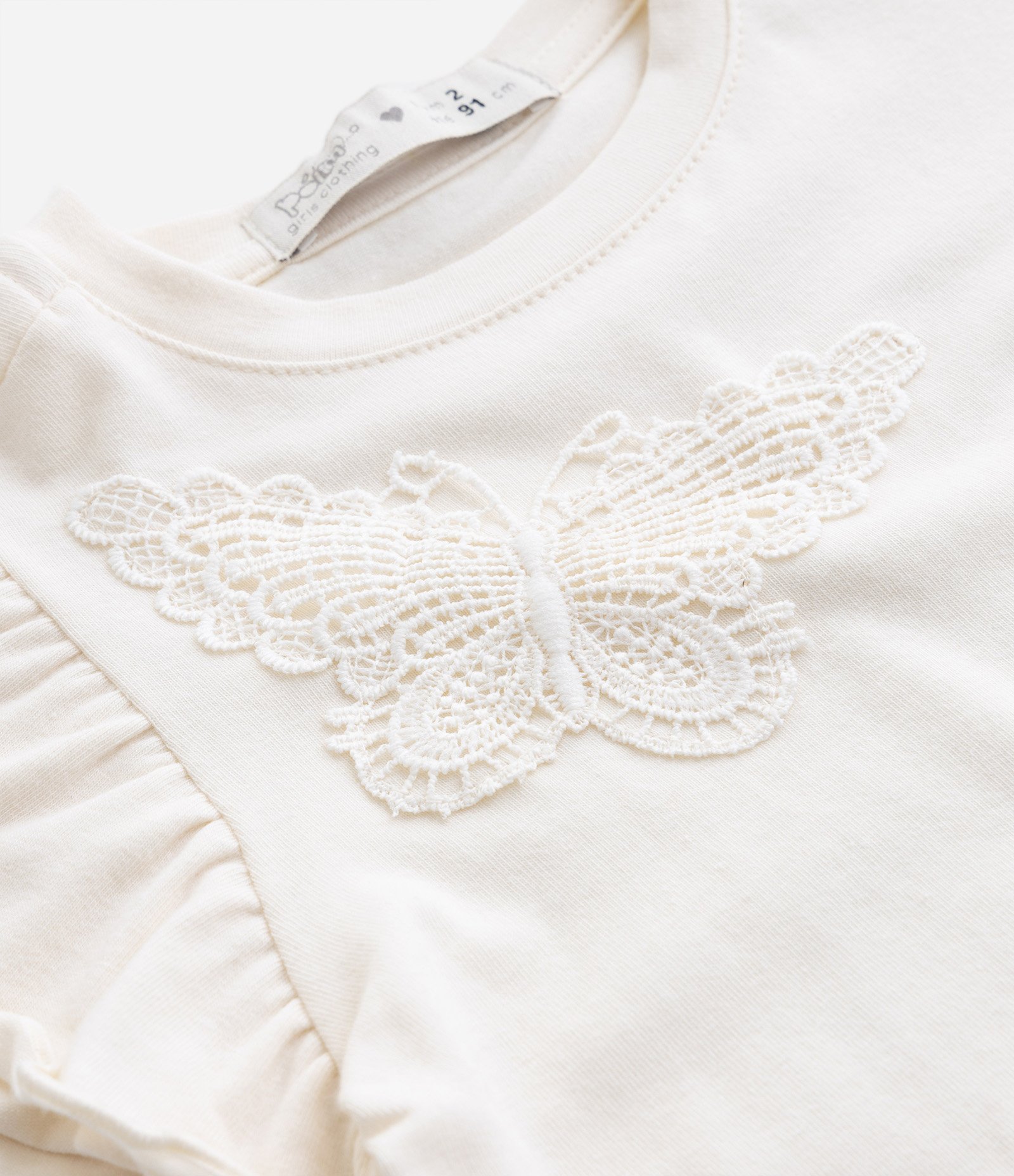 Blusa Infantil em Cotton com Bordado de Borboleta -Tam 1 a 5 Anos Off White 5