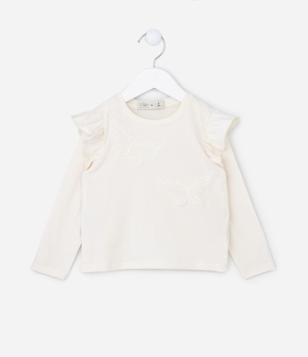 Blusa Infantil com Babadinhos e Bordado de Borboletas - Tam 1 A 5 Anos
