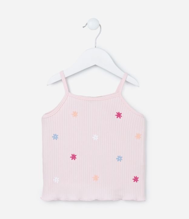 Camiseta Regata Infantil com Estampa de Florzinhas - Tam 1 a 5 anos