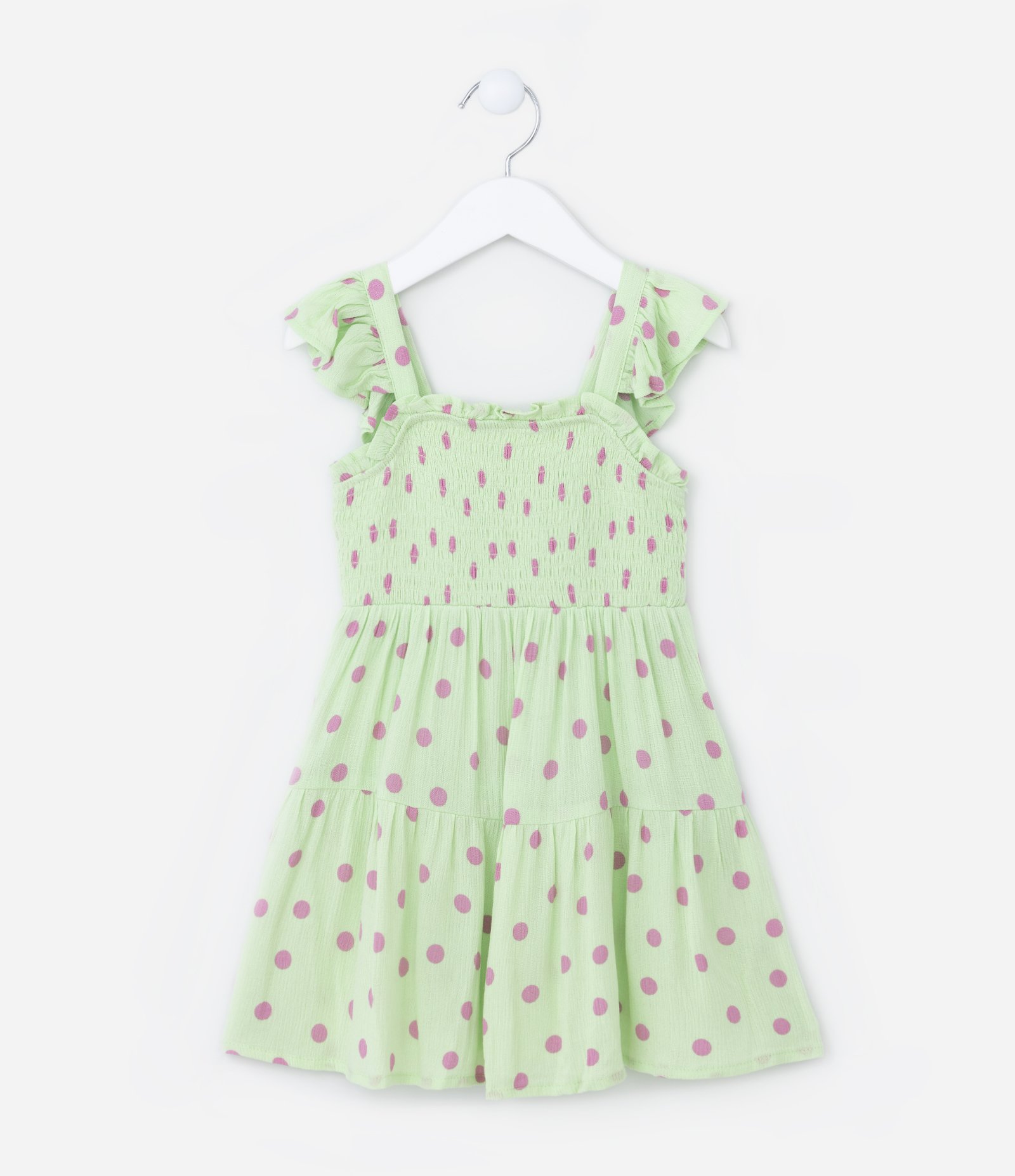Vestido Infantil com Babadinhos e Estampa Poá - Tam 1 a 5 Anos Verde 1