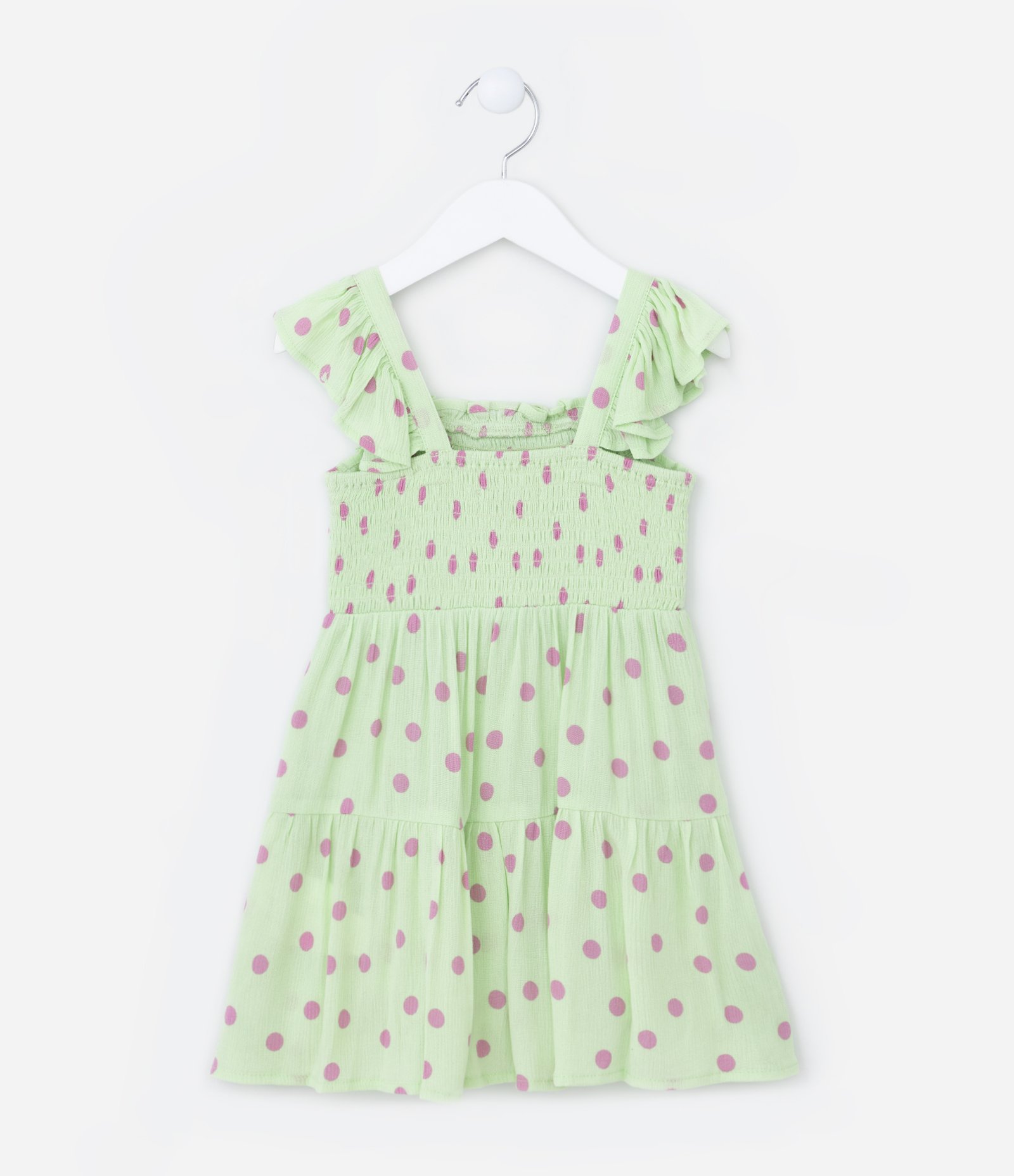 Vestido Infantil com Babadinhos e Estampa Poá - Tam 1 a 5 Anos Verde 2