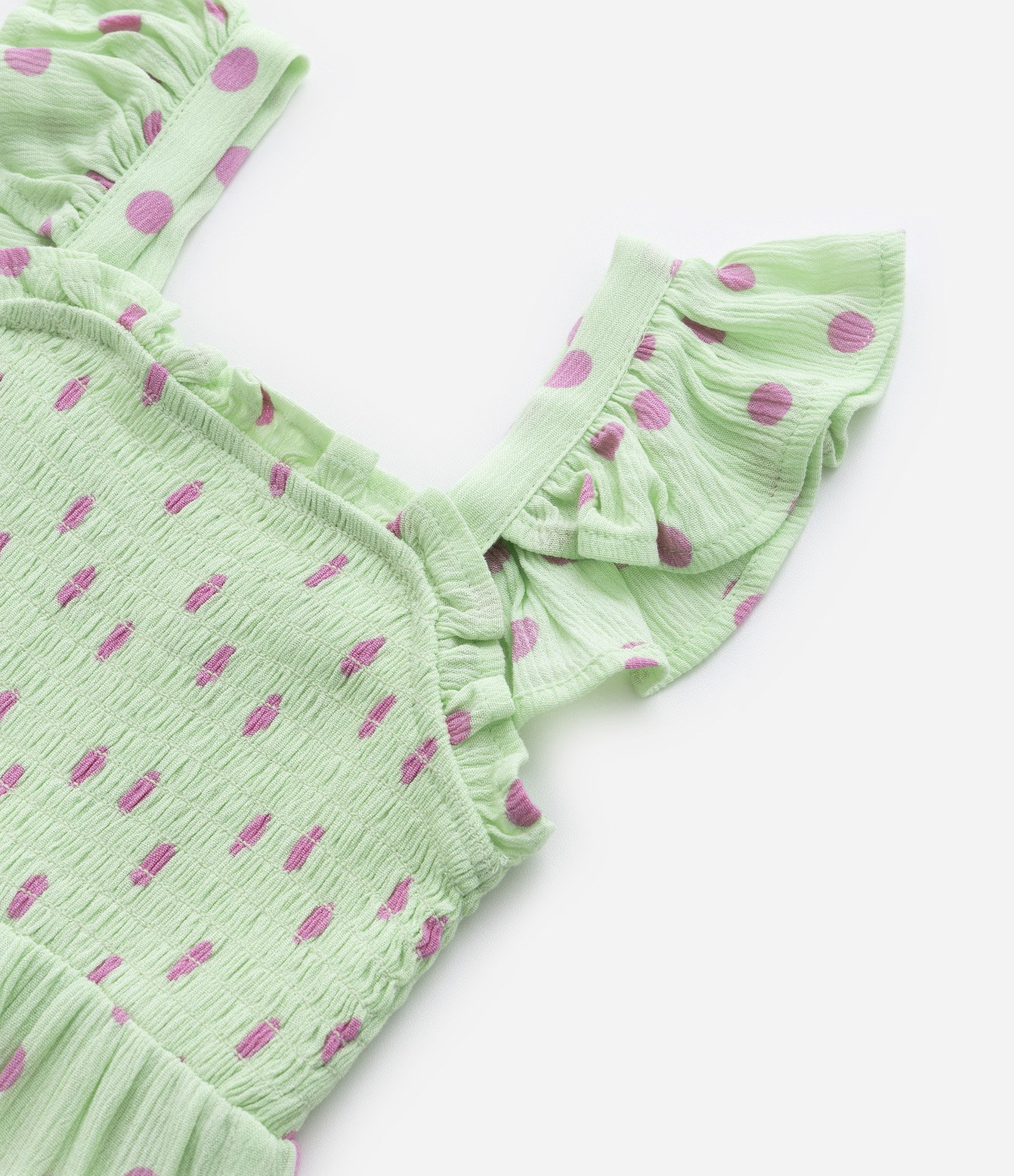 Vestido Infantil com Babadinhos e Estampa Poá - Tam 1 a 5 Anos Verde 4