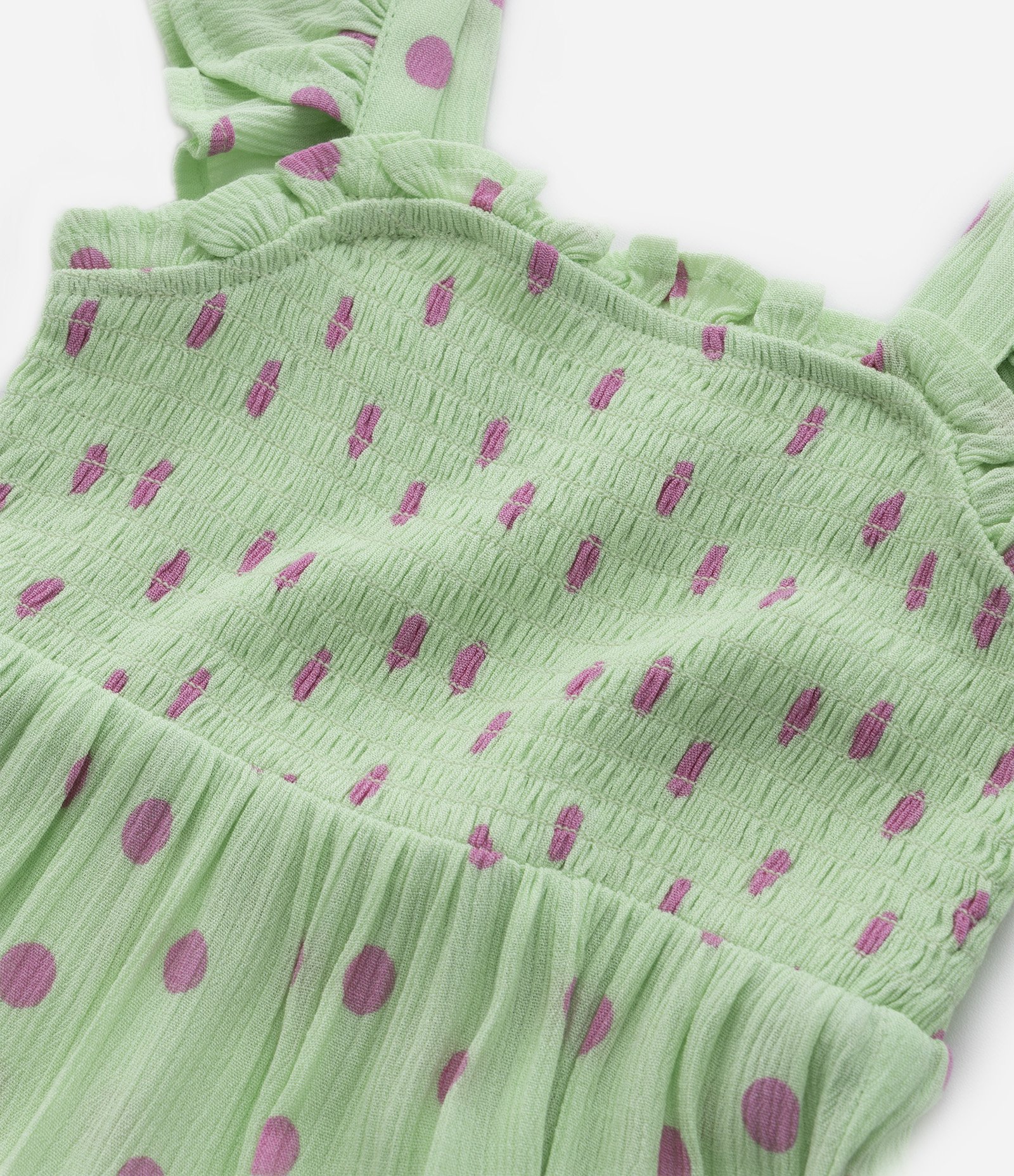 Vestido Infantil com Babadinhos e Estampa Poá - Tam 1 a 5 Anos Verde 5