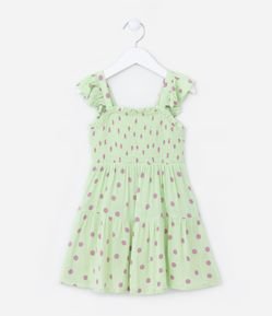 Vestido Infantil com Babadinhos e Estampa Poá - Tam 1 a 5 Anos