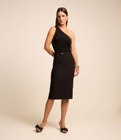 Saia Reta Midi Alfaiatada com Botões e Fenda