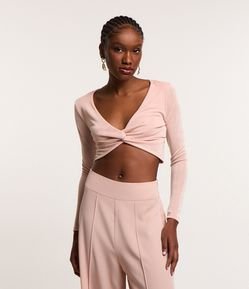 Blusa Cropped com Brilho e Busto Torcido