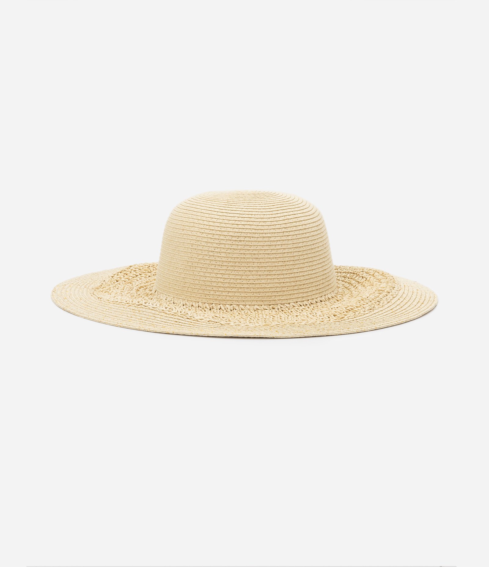 Chapéu de Praia em Palha com Texturas e Aba Grande Bege 3
