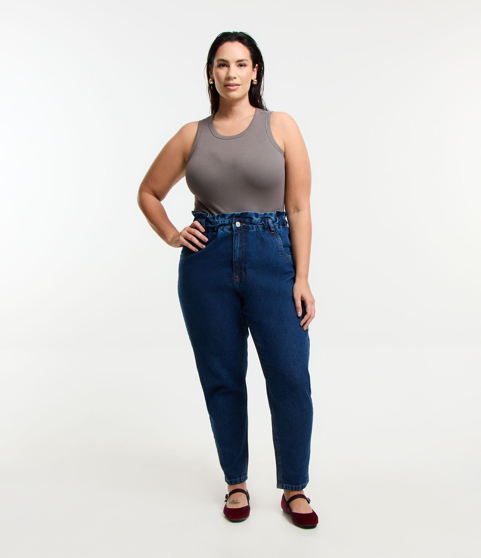Calça Clochard em Jeans com Bolsos Curve & Plus Size Azul 1