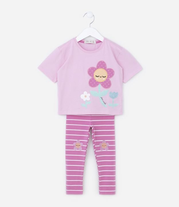 Conjunto Infantil em Algodão Estampa Florzinha e Listras - Tam 1 a 5 anos
