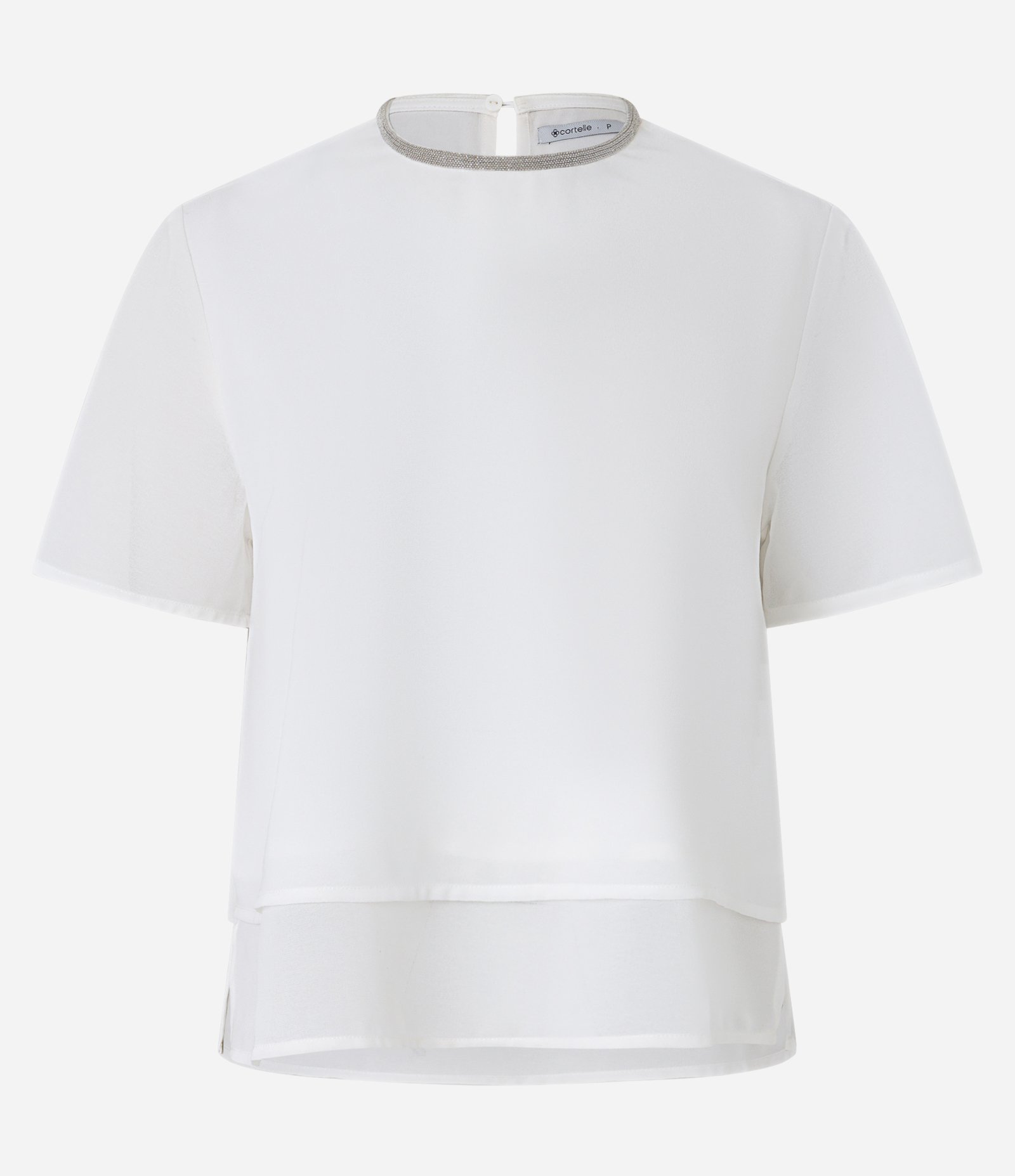Blusa em Crepe com Brilho na Gola Redonda Branco 5