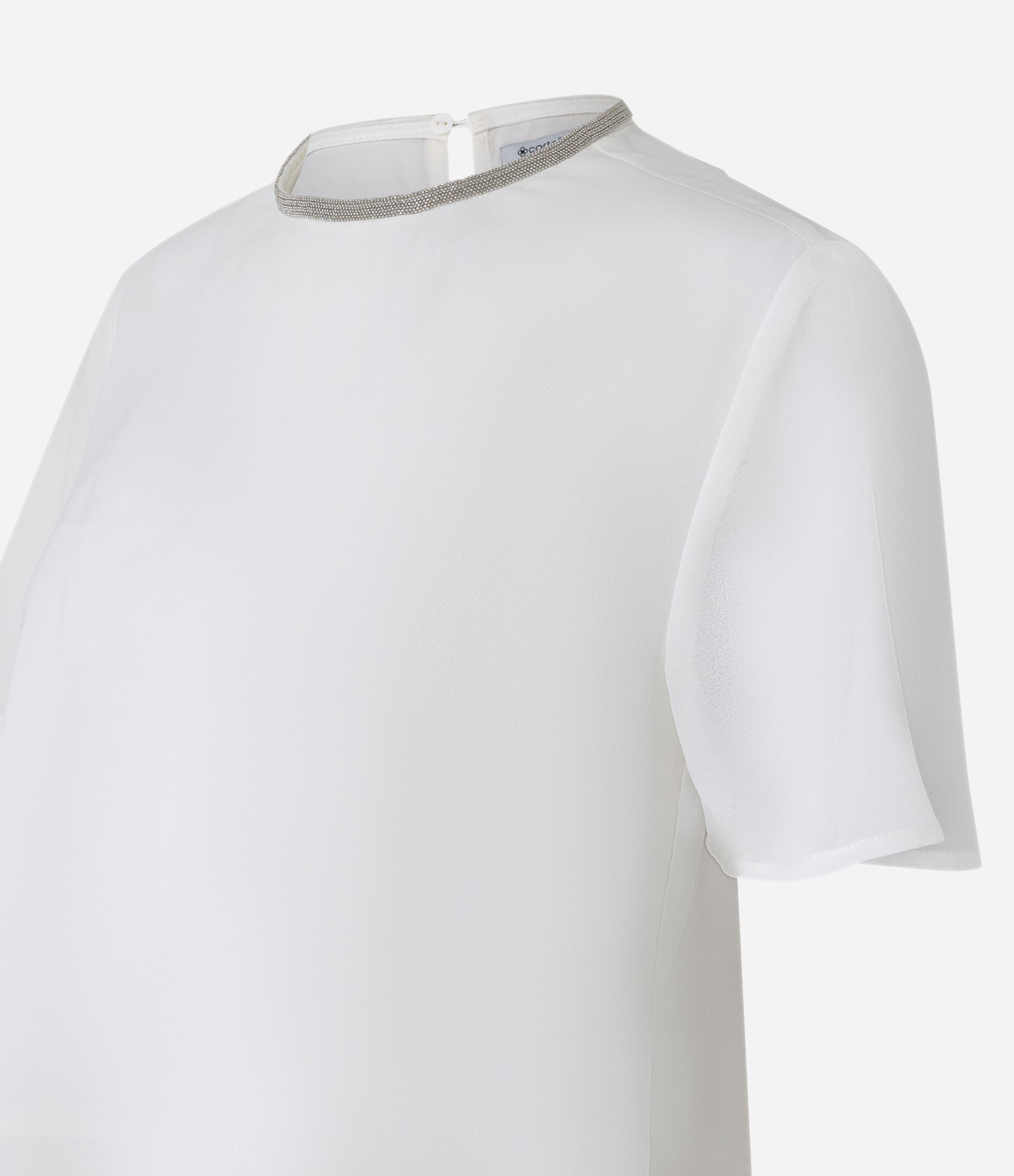 Blusa em Crepe com Brilho na Gola Redonda Branco 6