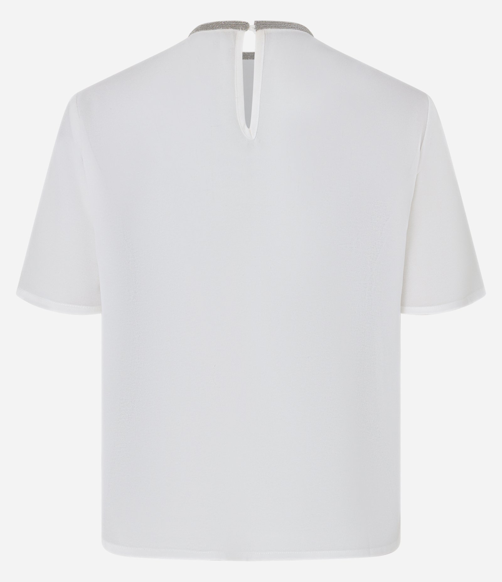 Blusa em Crepe com Brilho na Gola Redonda Branco 7