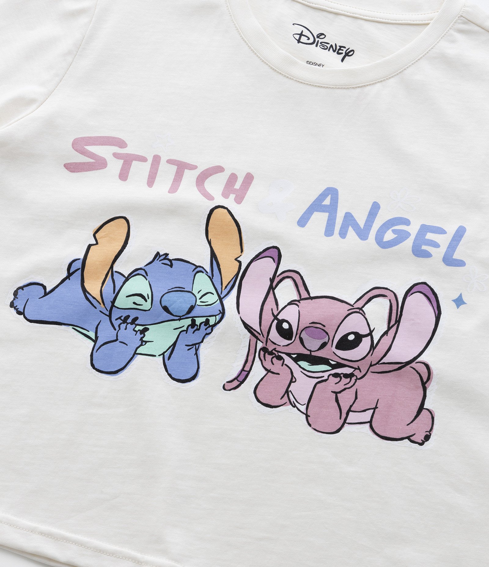 Camiseta Curta Infantil com Estampa Stitch e Angel - Tam 5 a 14 Anos Off White 4