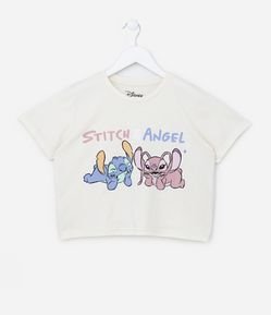 Camiseta Curta Infantil com Estampa Stitch e Angel - Tam 5 a 14 Anos