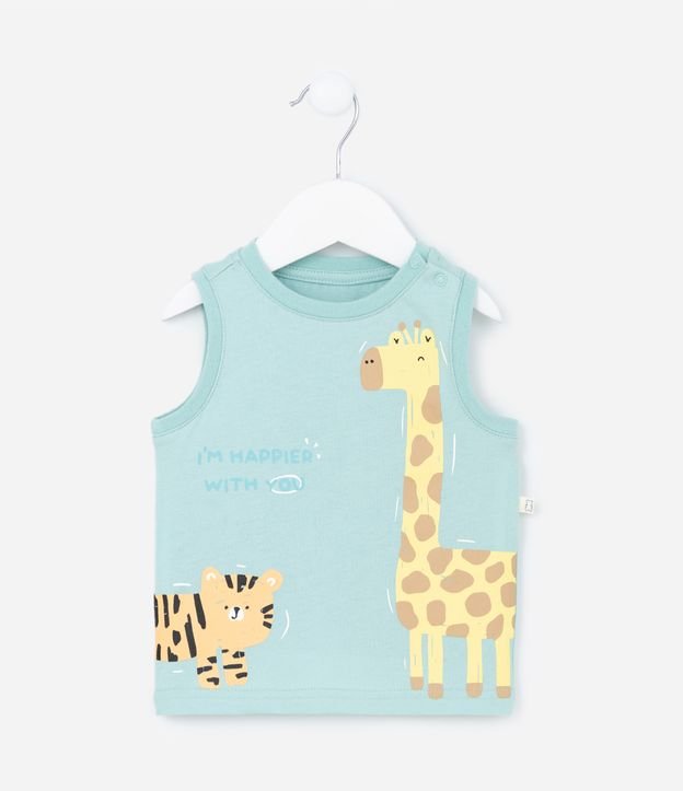 Conjunto Infantil com Regata e Short Estampados com Tigre e Girafa - Tam 0 a 18 meses