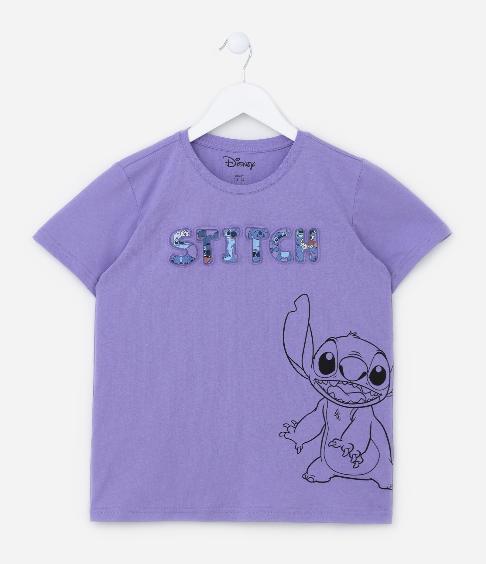 Camiseta Infantil com Estampa em Relevo do Stitch - Tam 5 a 14 Anos Roxo 1