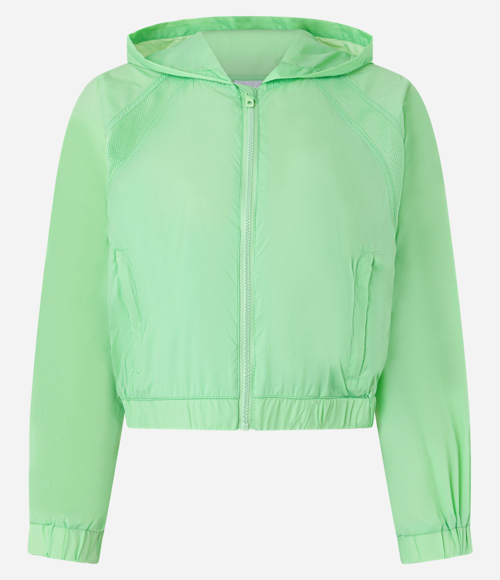 Jaqueta Corta Vento Esportiva Cropped com Efeito Tecnológico nas Costas Verde 6