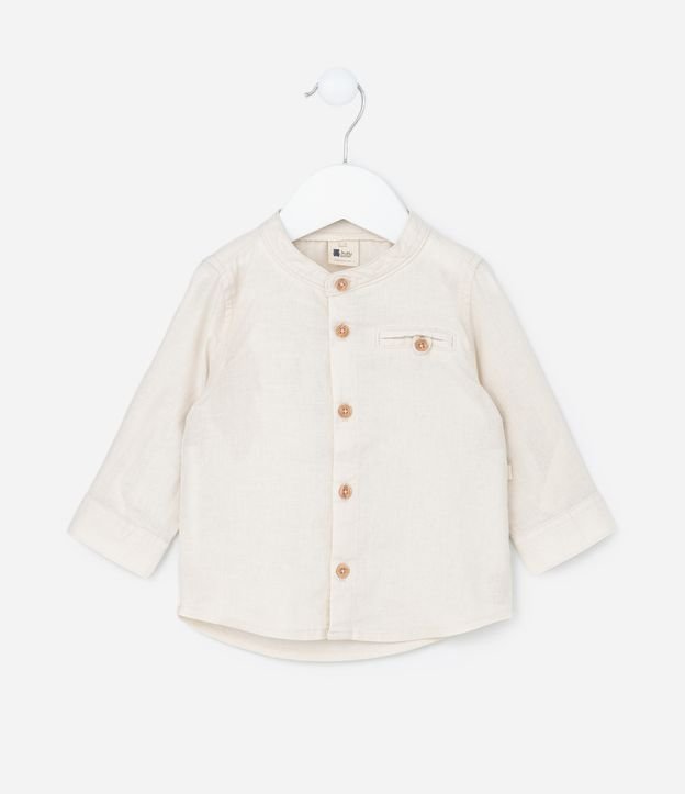 Camisa Infantil em Linho com Gola Padre - Tam 3 a 18 meses