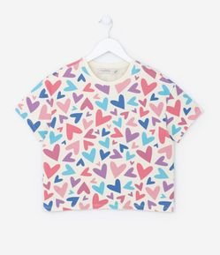 Blusa Cropped Infantil com Estampa de Corações - Tam 5 A 14 Anos