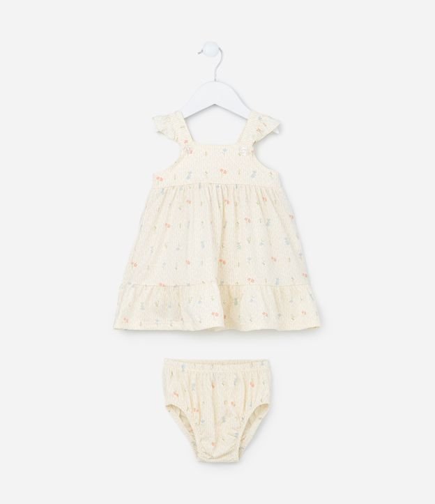 Vestido Infantil em Algodão Estampa Floralzinho Acompanha Calcinha - Tam 0 a 18 meses