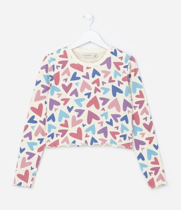 Blusa Cropped Infantil Com Estampa De Corações - Tam 5 A 14 Anos